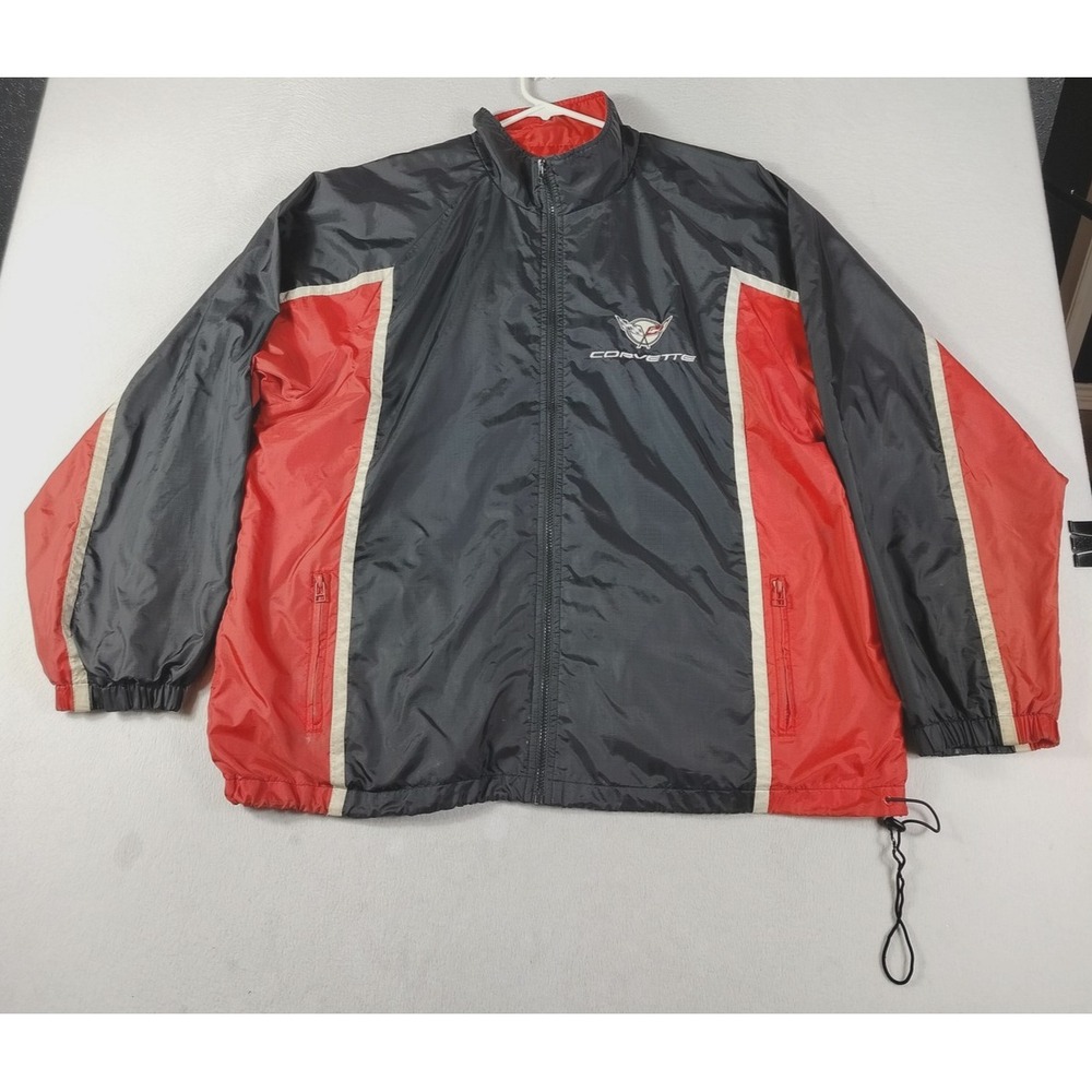 Vintage Corvette Racing Champions Jacket Mens 2XL Black Red Nylon Windbreaker